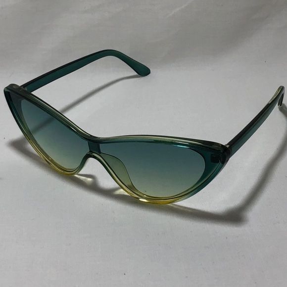 GREEN/YELLOW CATEYE Shield Sunglasses - Picture 2 of 5